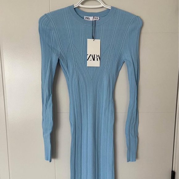 Zara Midi Blue Ribbed Dress - Picture 2 of 3